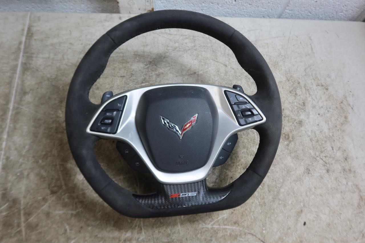 2014-2019 Chevy Corvette C7 OEM Flat Bottom Suede Carbon Steering Wheel 