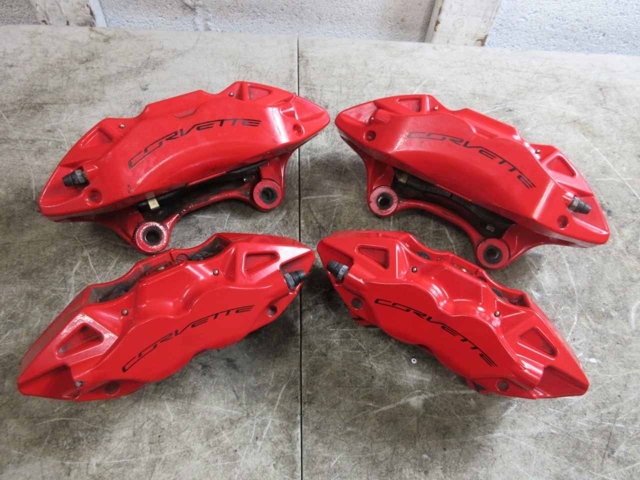 2014-19 Chevy Corvette C7 OEM Brake Caliper Set Front Rear Right Left Red Brembo