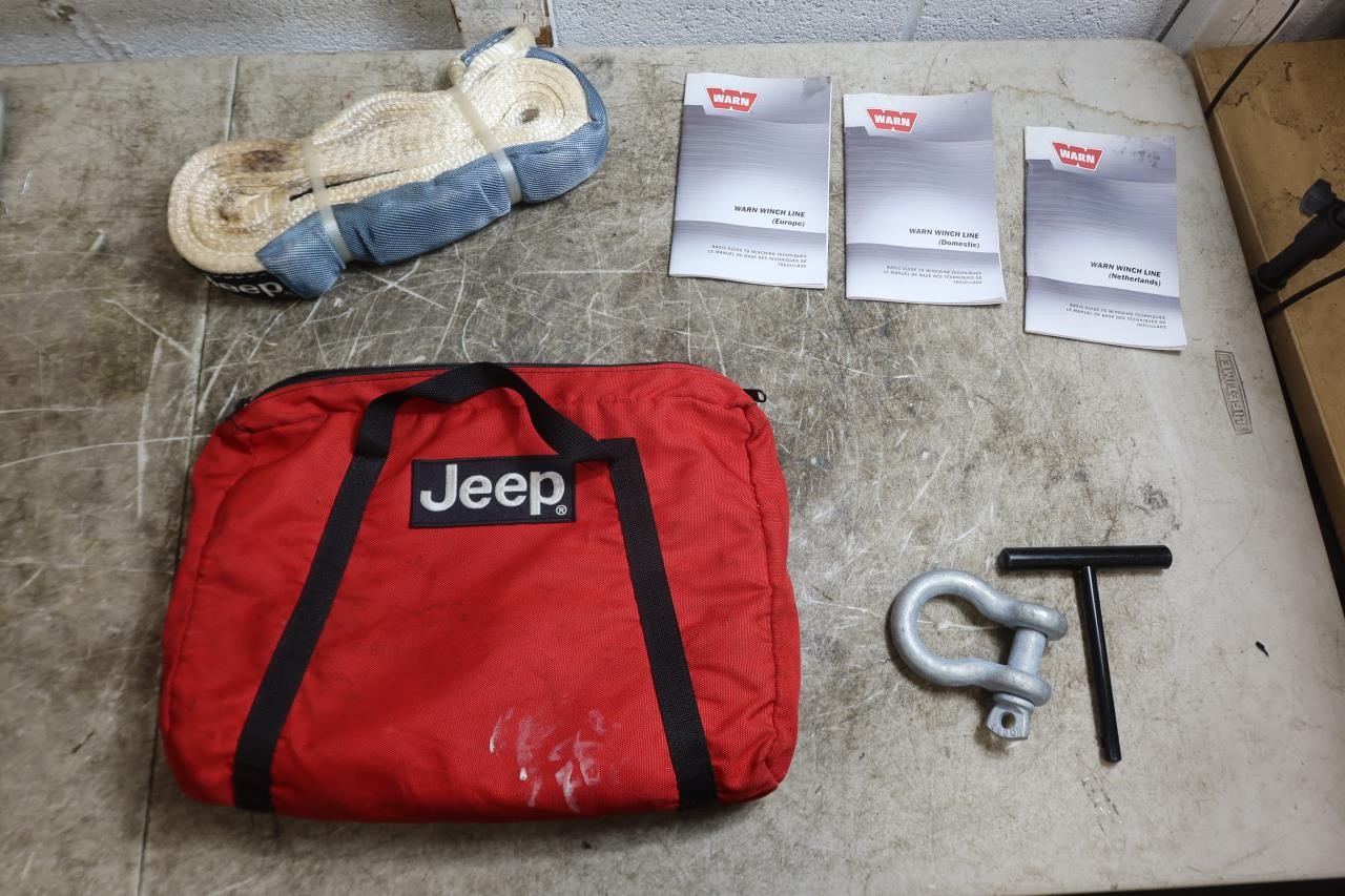 Jeep Wrangler OEM Warn Trail Rated Winch Tow Recover Strap Kit w/ Bag Hook 